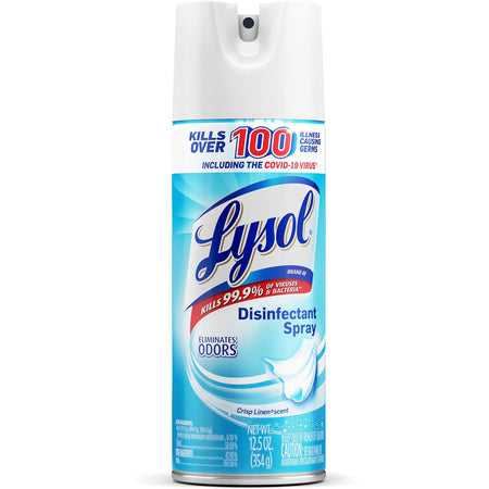 Lysol Crisp Linen Disinfectant Spray - For Nonporous Surface, Kitchen, Bathroom, Hard Surface - 12.50 oz (0.78 lb) - Crisp Linen Scent - Recommended For: Spot Remover - Disinfectant, Anti-bacterial, CFC-free - Clear - 1 Each