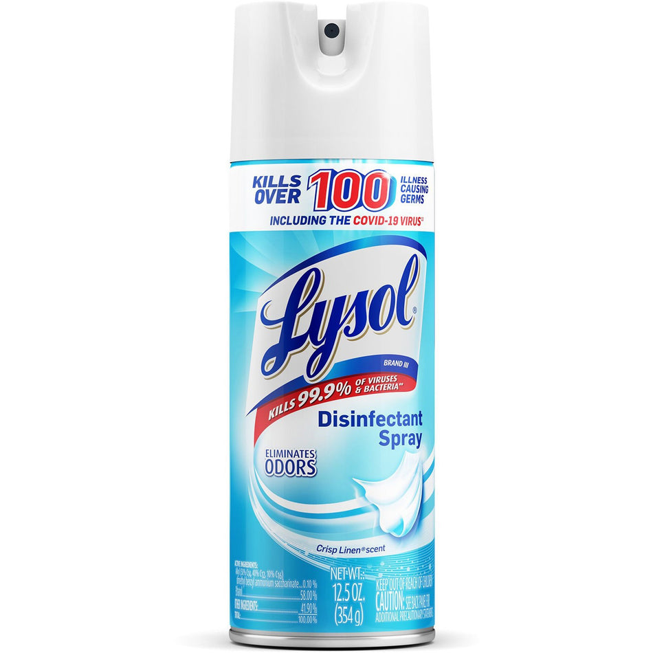 Lysol Crisp Linen Disinfectant Spray - For Nonporous Surface, Kitchen, Bathroom, Hard Surface - 12.50 oz (0.78 lb) - Crisp Linen Scent - Recommended For: Spot Remover - Disinfectant, Anti-bacterial, CFC-free - Clear - 1 Each