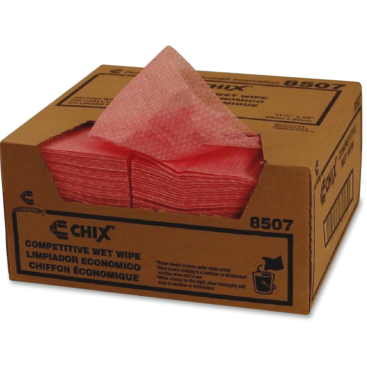 Chicopee 8507 Competitive Wet Wipes - 24" Length x 13.50" Width - Recommended For: Spill Remover - Reusable, Absorbent, Lightweight, Pre-moistened - Pink - 200 / Carton
