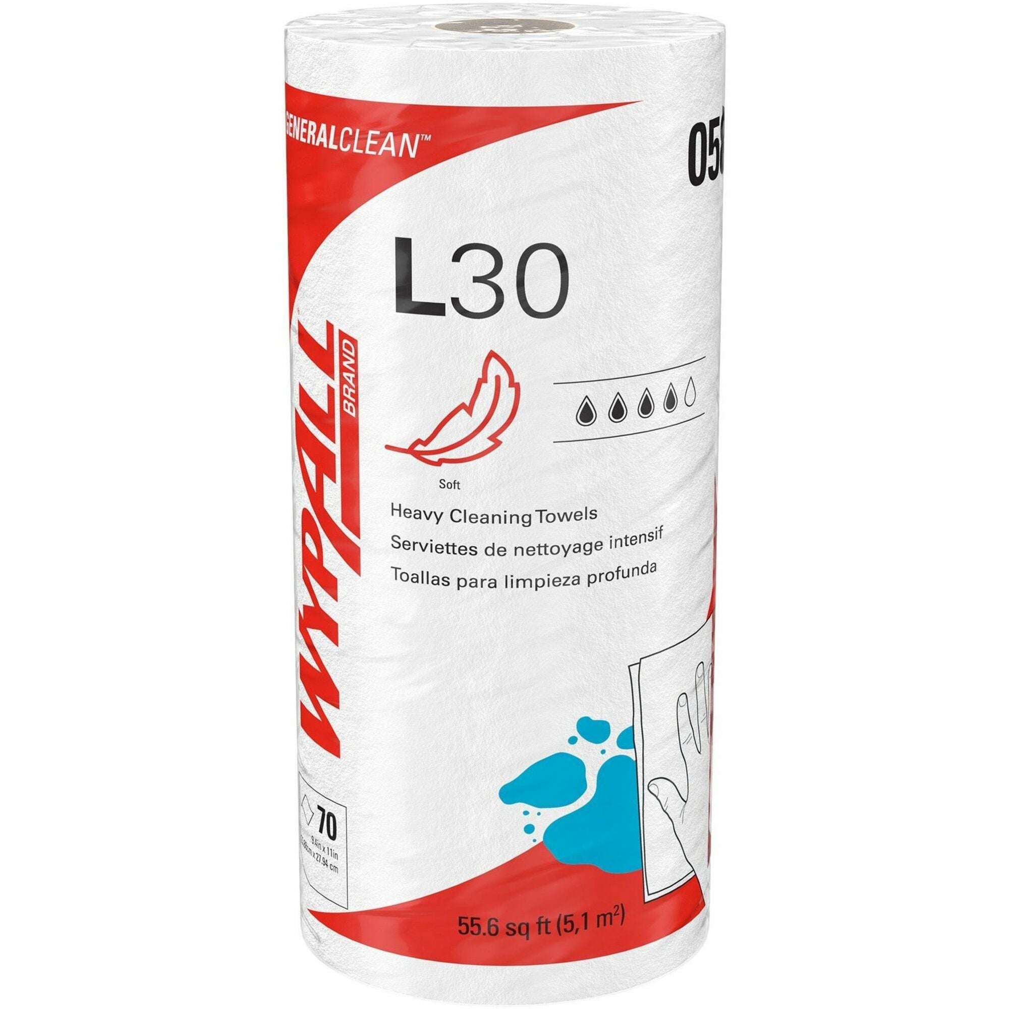 Wypall GeneralClean L30 Heavy Cleaning Towels - 11" Width x 10.40" Length - 70 Sheets/Roll - White - 70/Roll - 1 Each