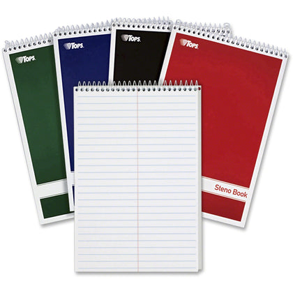 TOPS Steno Book - 80 Sheets Wire Bound - Durable Cover - 6’’ x 9’’ Size - 4 Pack - Notebooks