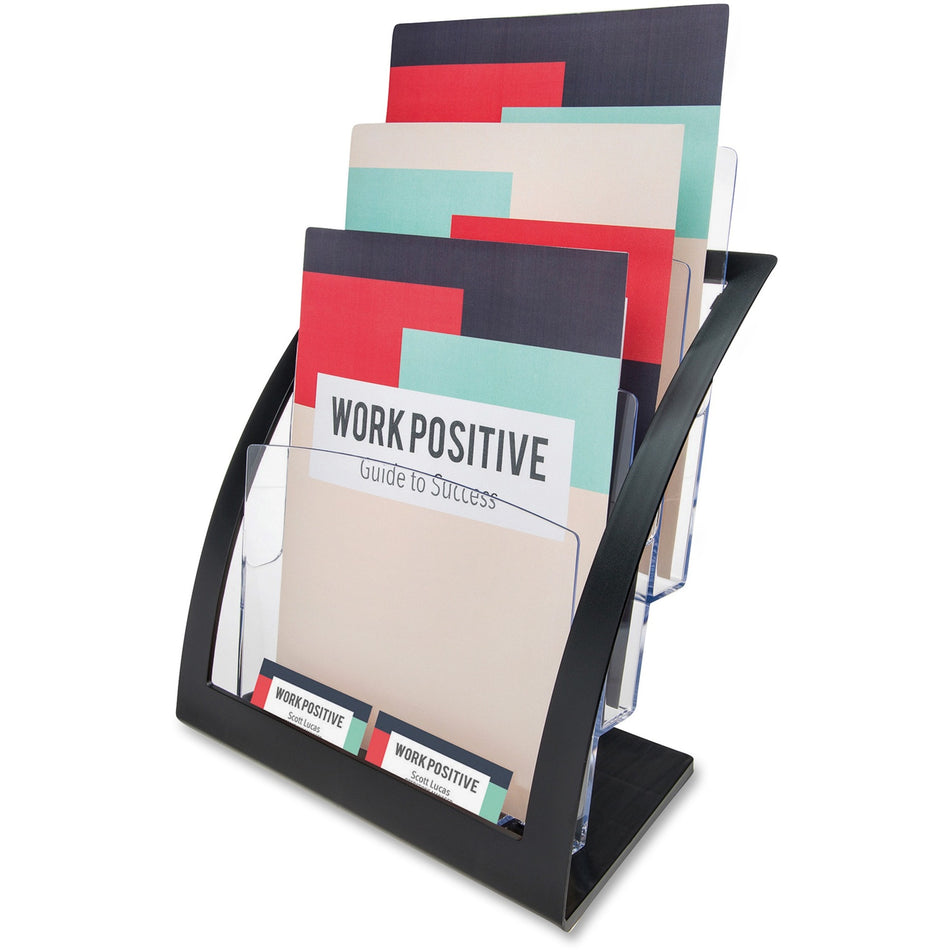 Deflecto Contemporary Literature Holder - 3 Compartment(s) - 3 Tier(s) - 13.31" Height x 11.24" Width x 6.94" Depth - Desktop, Counter - Durable, Business Card Holder - Plastic - 1 Each
