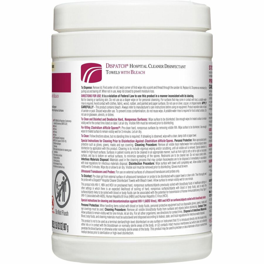 Dispatch Hospital Cleaner Disinfectant Towels with Bleach - Right