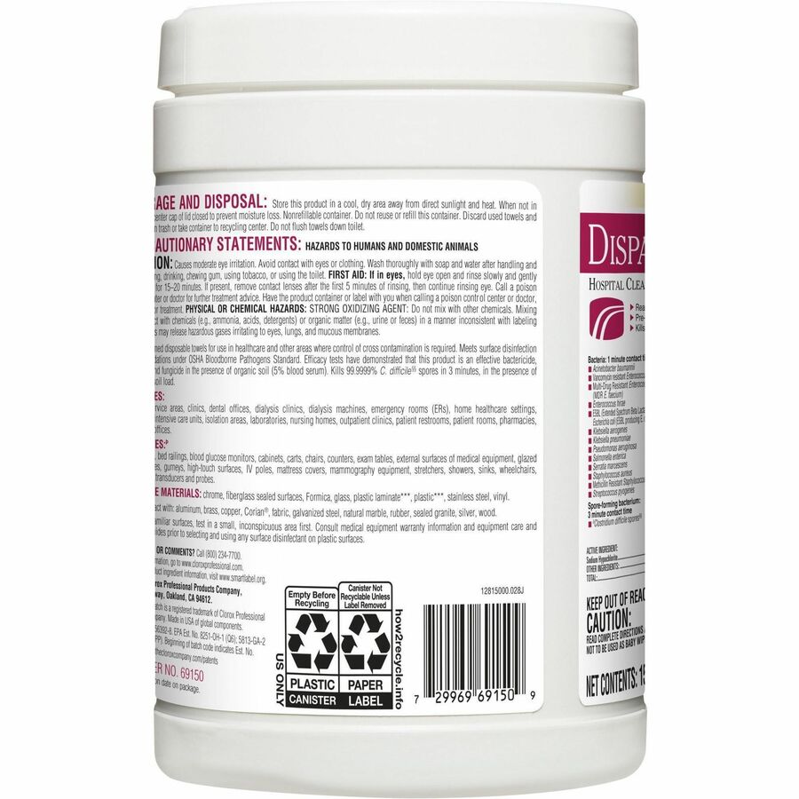 Dispatch Hospital Cleaner Disinfectant Towels with Bleach - Left