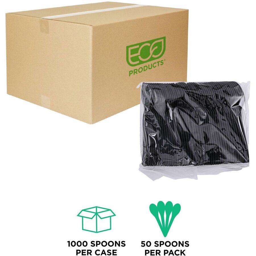 Eco-Products 6" Recycled Polystyrene Spoons - Black - 50/Pack - 20 / Carton