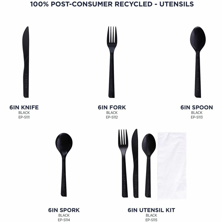 Eco-Products 6" Recycled Polystyrene Spoons - Black - 50/Pack - 20 / Carton