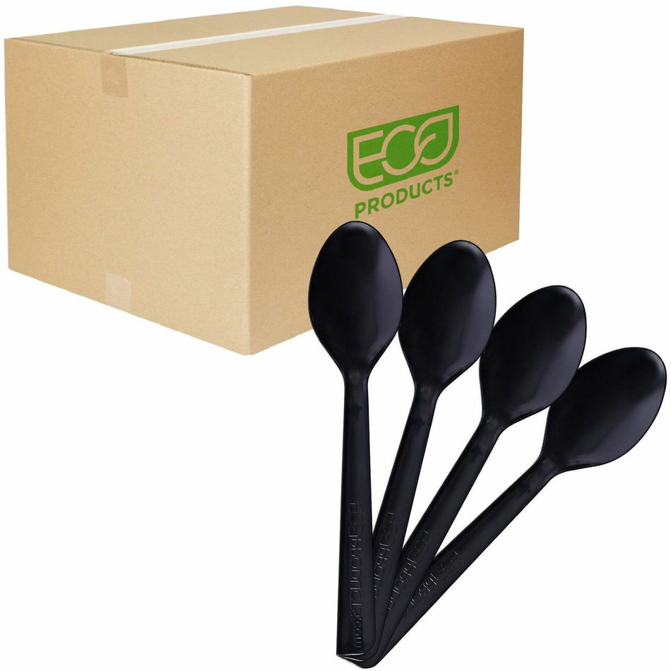 Eco-Products 6" Recycled Polystyrene Spoons - Black - 50/Pack - 20 / Carton