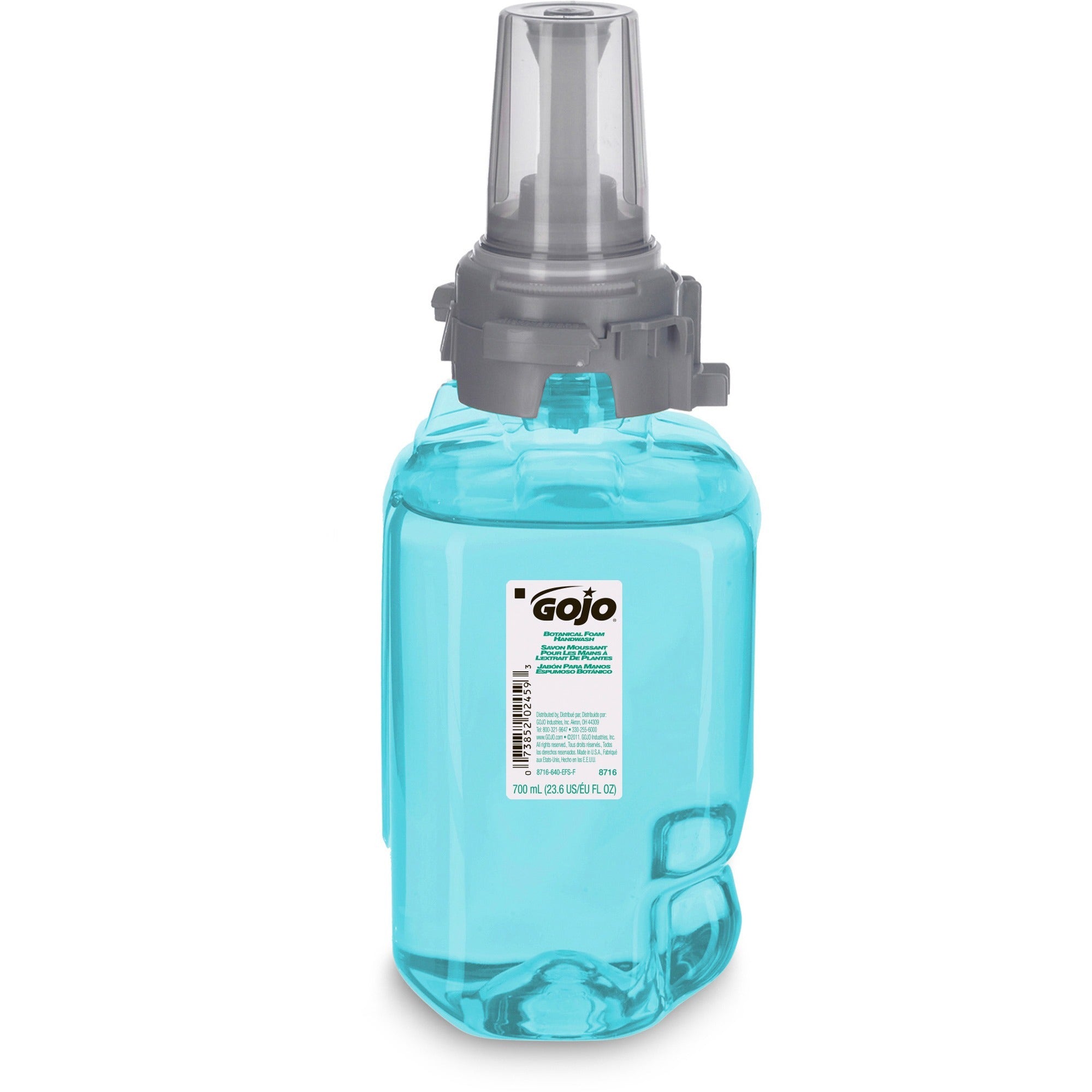 Gojo® ADX-7 Dispenser Refill Botanical Foam Soap - Botanical Scent - 23.67 fl oz - Pump Bottle Dispenser - Skin, Hand - Moisturizing - Emerald Green - Rich Lather, Bio-based - 1 Each
