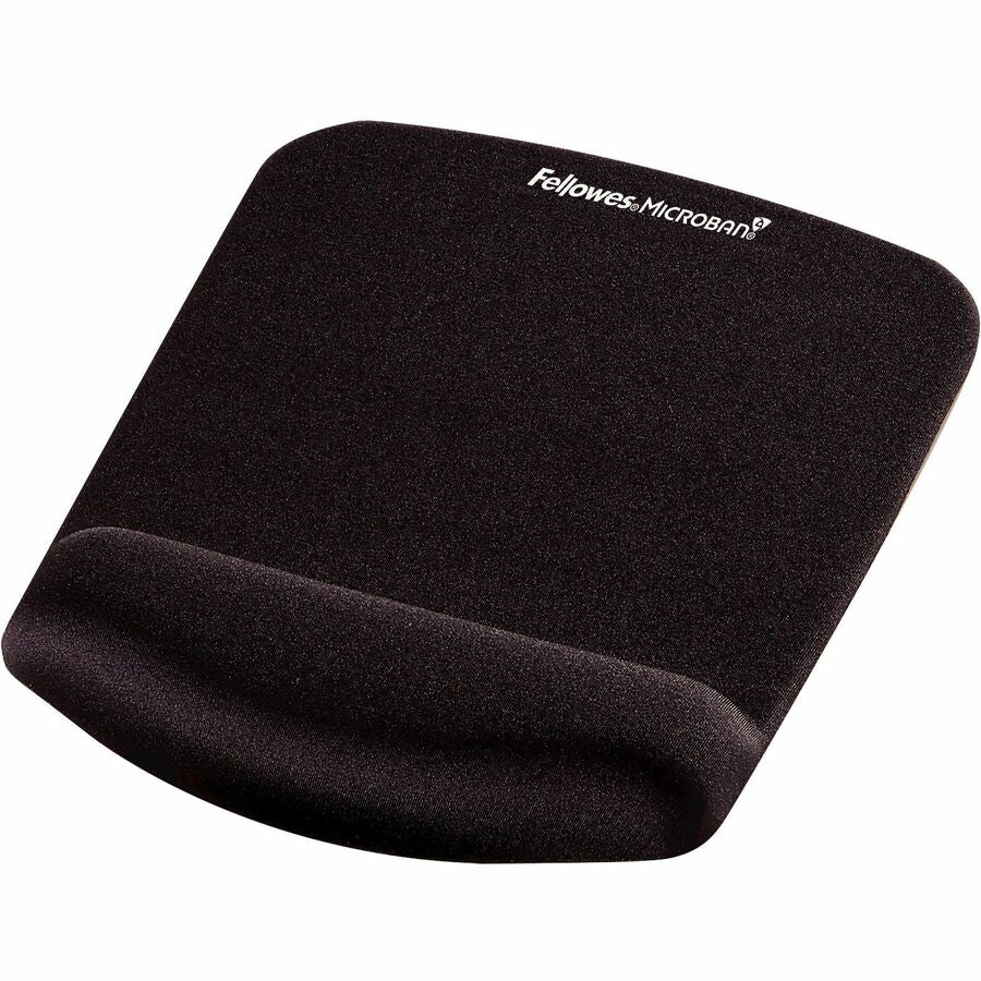 Fellowes PlushTouch Microban Mouse Pad Wrist Rest - 1" Height x 7.25" Width x 9.38" Depth - Black - Polyurethane, Foam - Wear Resistant, Tear Resistant, Skid Proof - 1 Each