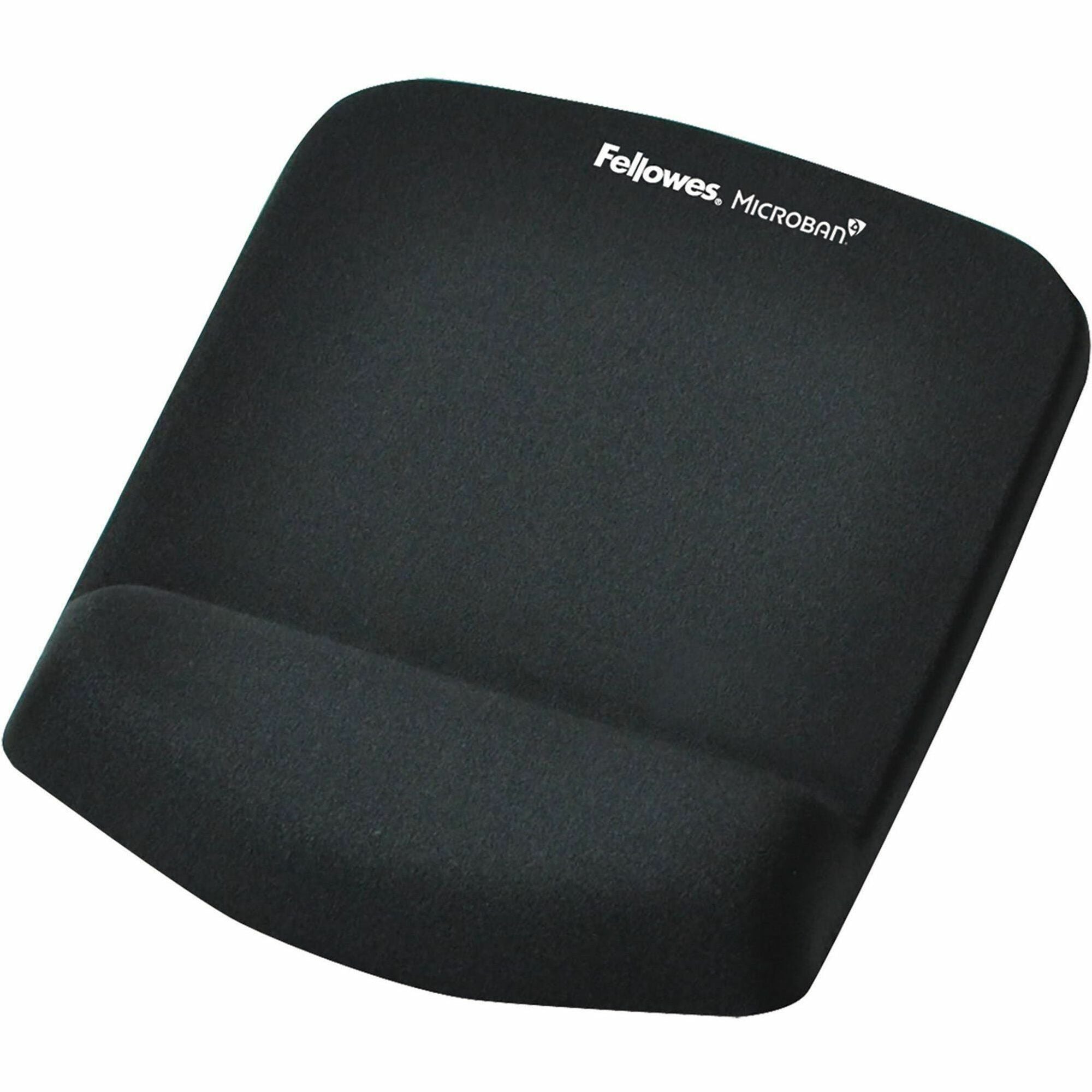 Fellowes PlushTouch Microban Mouse Pad Wrist Rest - 1" Height x 7.25" Width x 9.38" Depth - Black - Polyurethane, Foam - Wear Resistant, Tear Resistant, Skid Proof - 1 Each