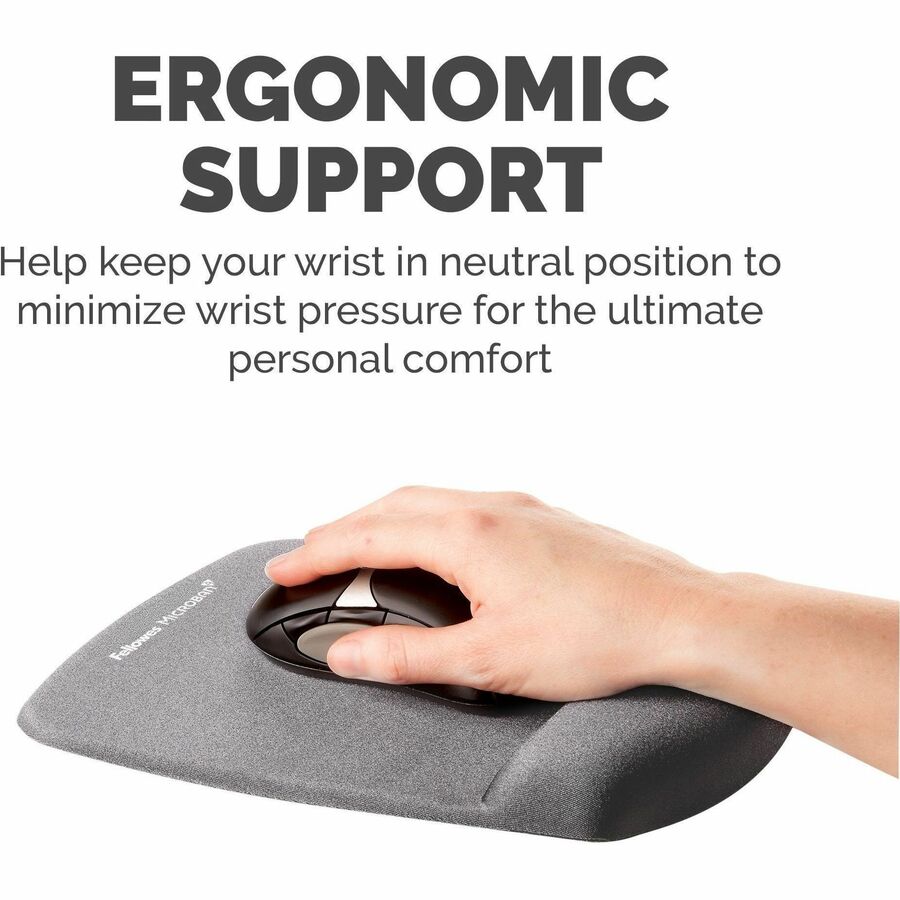 Fellowes PlushTouch Microban Mouse Pad Wrist Rest - 1" Height x 7.25" Width x 9.38" Depth - Graphite - Polyurethane, Foam - Wear Resistant, Tear Resistant, Skid Proof - 1 Each