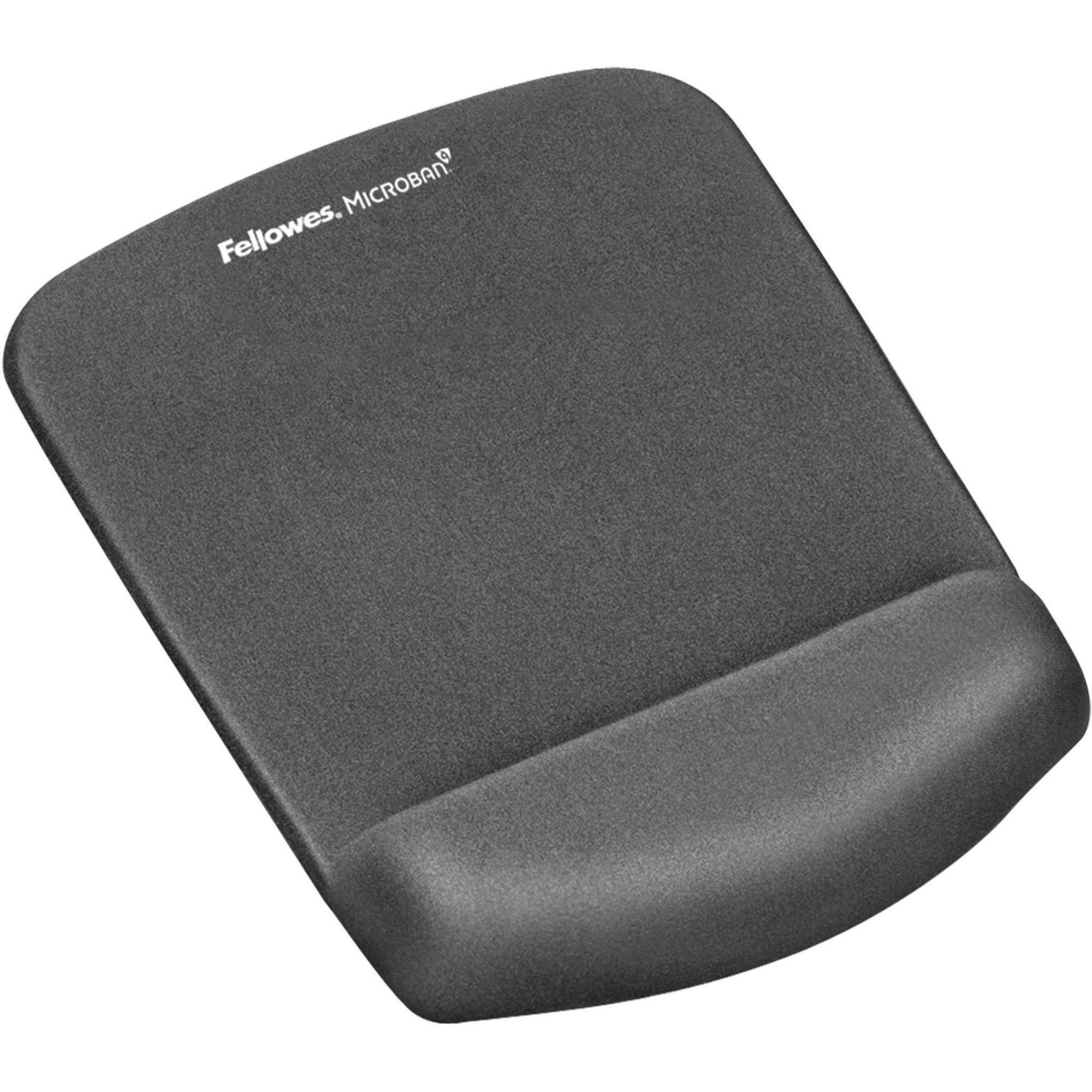 Fellowes PlushTouch Microban Mouse Pad Wrist Rest - 1" Height x 7.25" Width x 9.38" Depth - Graphite - Polyurethane, Foam - Wear Resistant, Tear Resistant, Skid Proof - 1 Each
