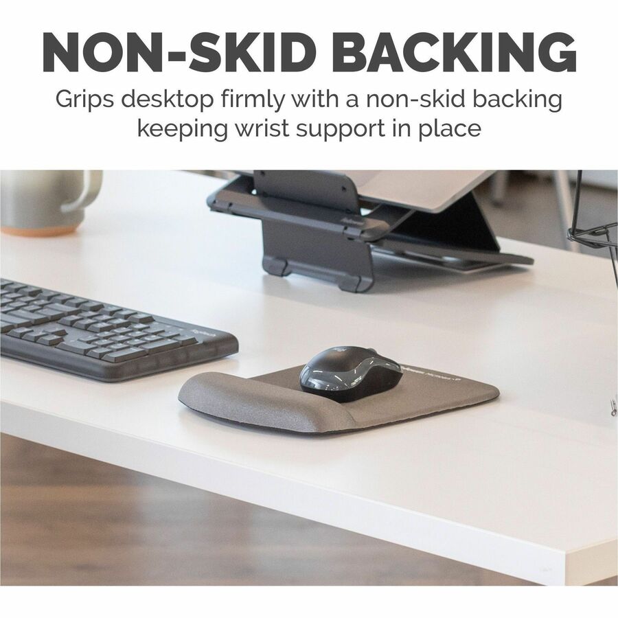 Fellowes PlushTouch Microban Mouse Pad Wrist Rest - 1" Height x 7.25" Width x 9.38" Depth - Graphite - Polyurethane, Foam - Wear Resistant, Tear Resistant, Skid Proof - 1 Each