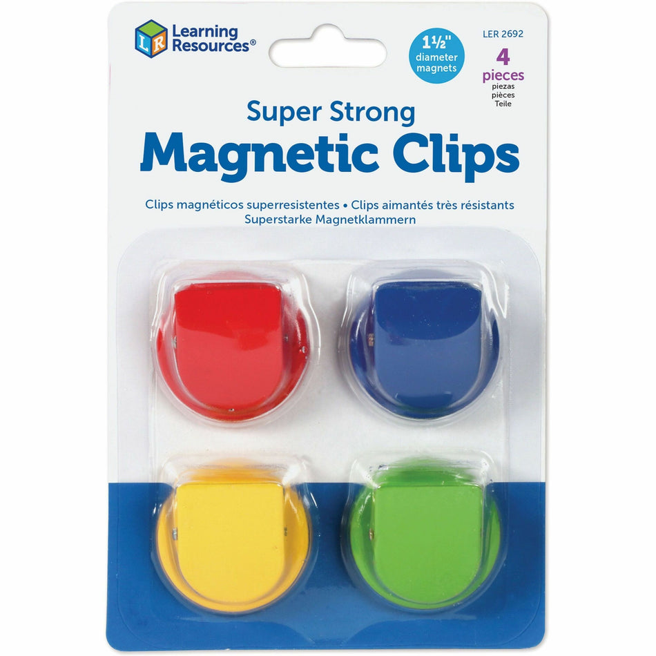 Learning Resources Super Strong Magnetic Clips Set - 1.5" Diameter - 50 Sheet Capacity - for Whiteboard, Folder - Assorted - 4 / Pack