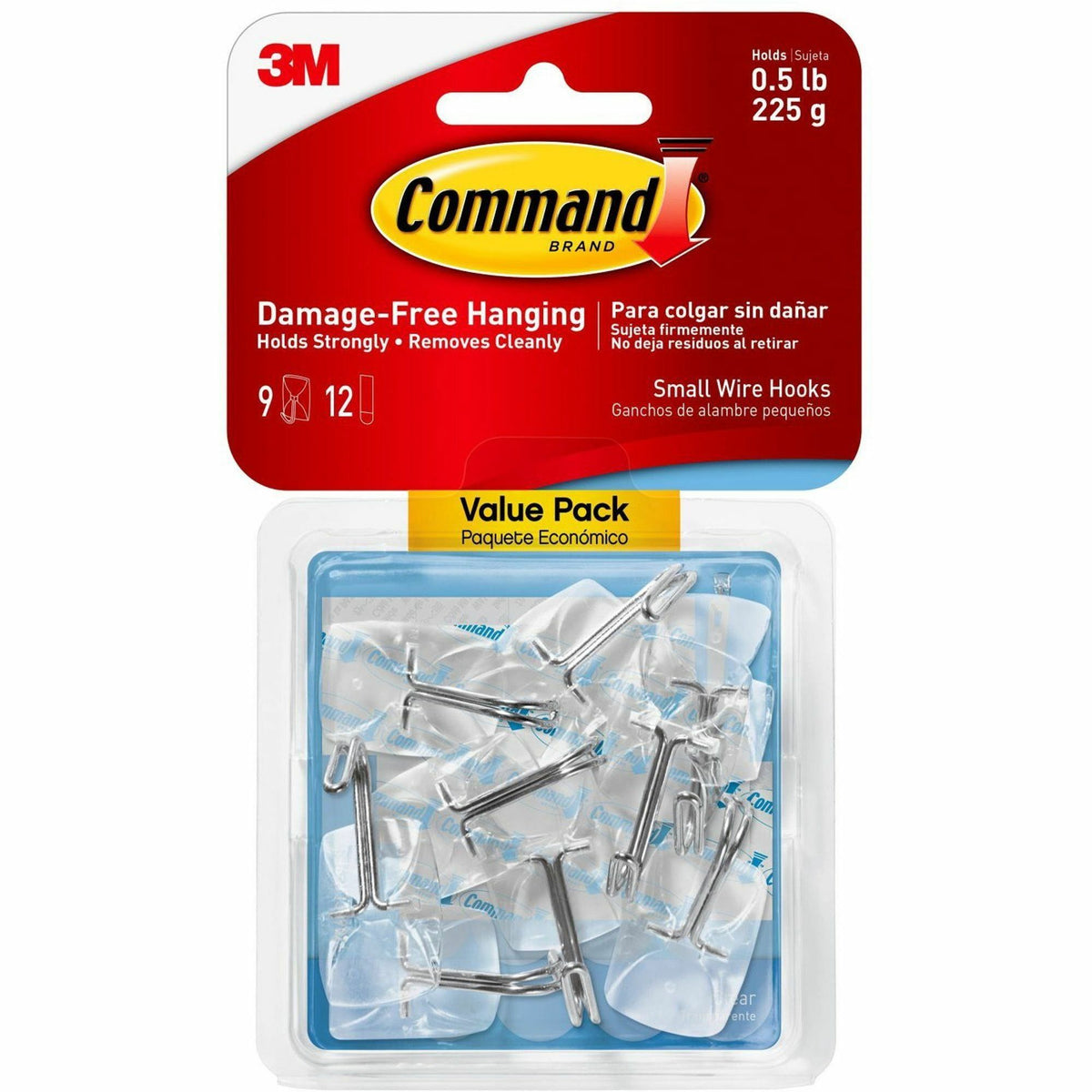 Command Small Wire Hooks - 9 Small Hook - 8 oz (226.8 g) Capacity - 0.8" Width x 1.6" Length - for Utensil, Pictures, Mirror - Clear - 9 / Pack