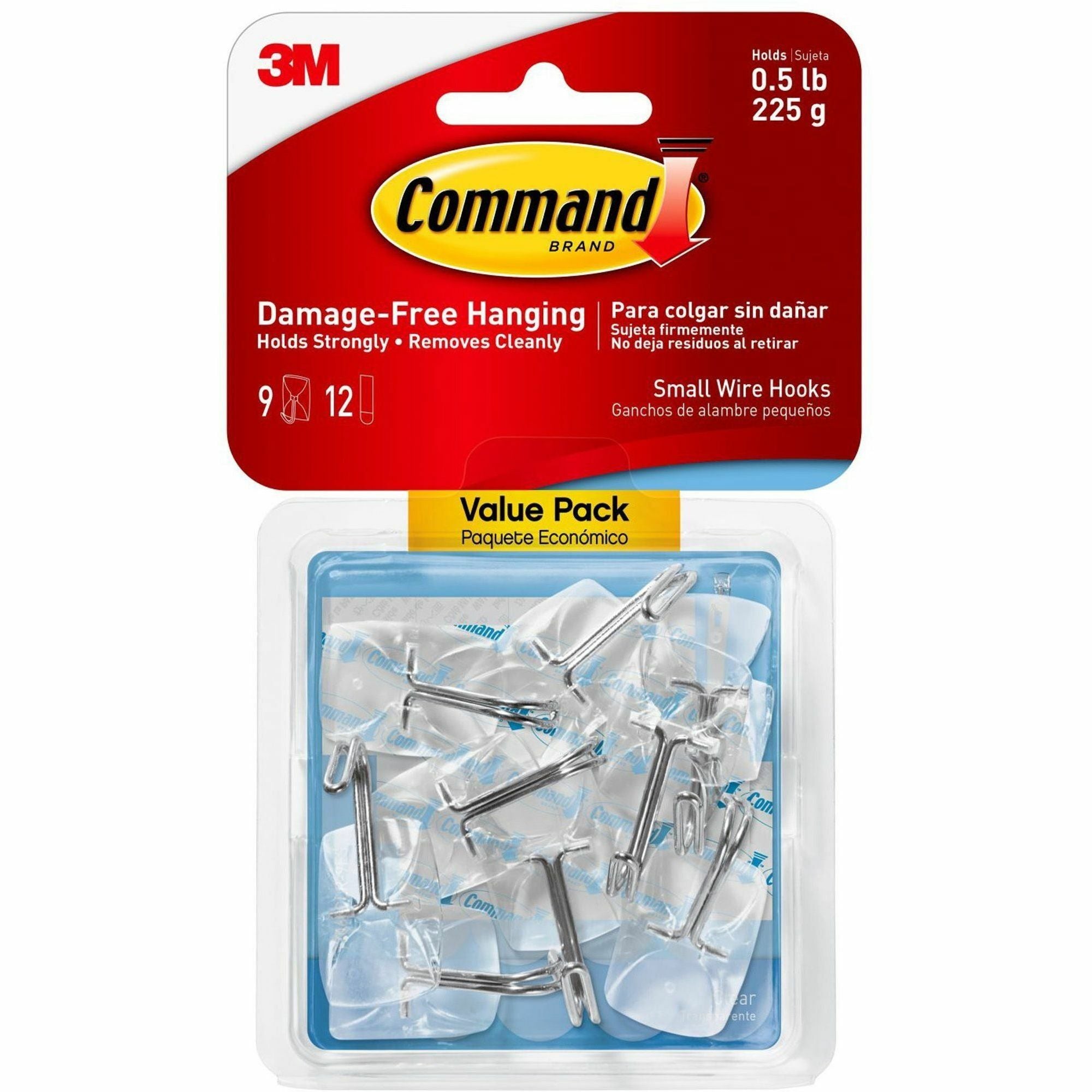 Command Small Wire Hooks - 9 Small Hook - 8 oz (226.8 g) Capacity - 0.8" Width x 1.6" Length - for Utensil, Pictures, Mirror - Clear - 9 / Pack