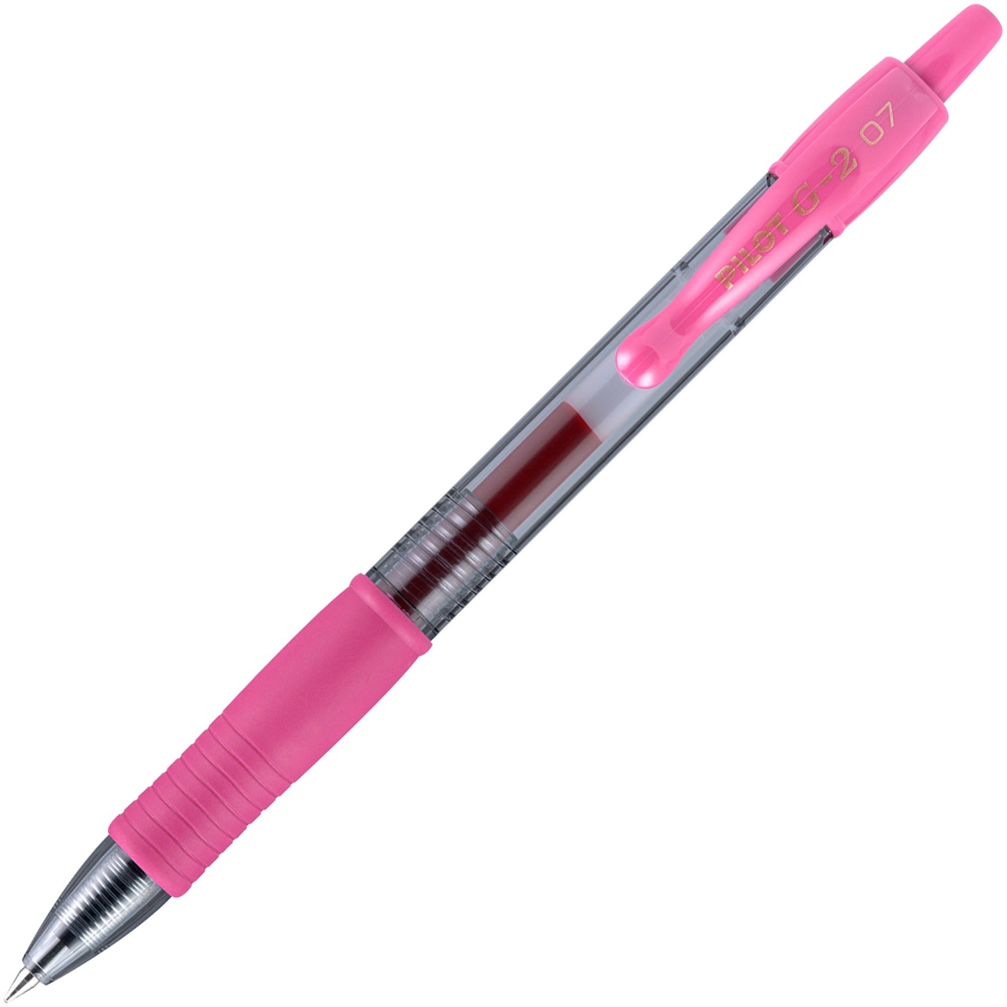 Pilot G2 -7 Retractable Gel Roller Pens - 0.7 mm Fine Pen Point - Refillable - Retractable - Pink Ink - Gel-based - Translucent Barrel - 1 Dozen