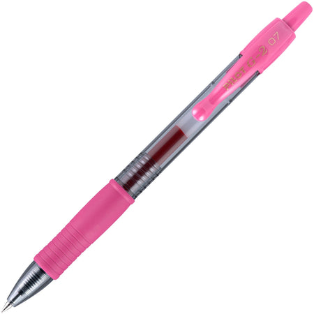 Pilot G2 -7 Retractable Gel Roller Pens - 0.7 mm Fine Pen Point - Refillable - Retractable - Pink Ink - Gel-based - Translucent Barrel - 1 Dozen