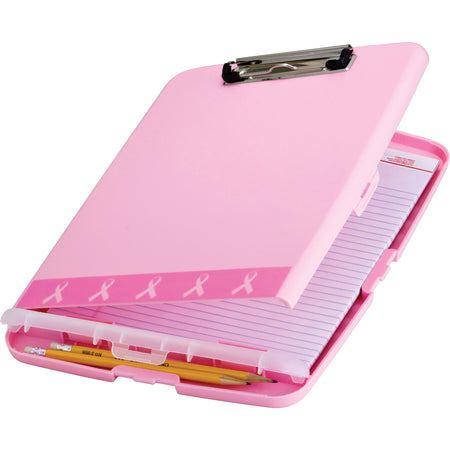 Officemate Breast Cancer Awareness Slim Clipboard Storage Box - Storage for Paper, Form, Notepad, Pen, Pencil - 11" Sheet Size - Pink - 1 Each
