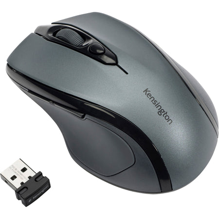 Kensington Pro Fit Mid-size Wireless Mouse - Optical - Wireless - Radio Frequency - 2.40 GHz - Graphite Gray - USB - 1750 dpi - Scroll Wheel - Right-handed - 1 Each