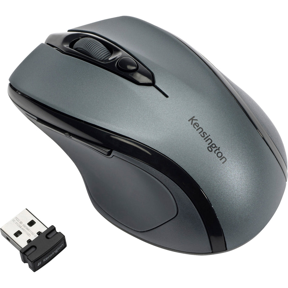 Kensington Pro Fit Mid-size Wireless Mouse - Optical - Wireless - Radio Frequency - 2.40 GHz - Graphite Gray - USB - 1750 dpi - Scroll Wheel - Right-handed - 1 Each