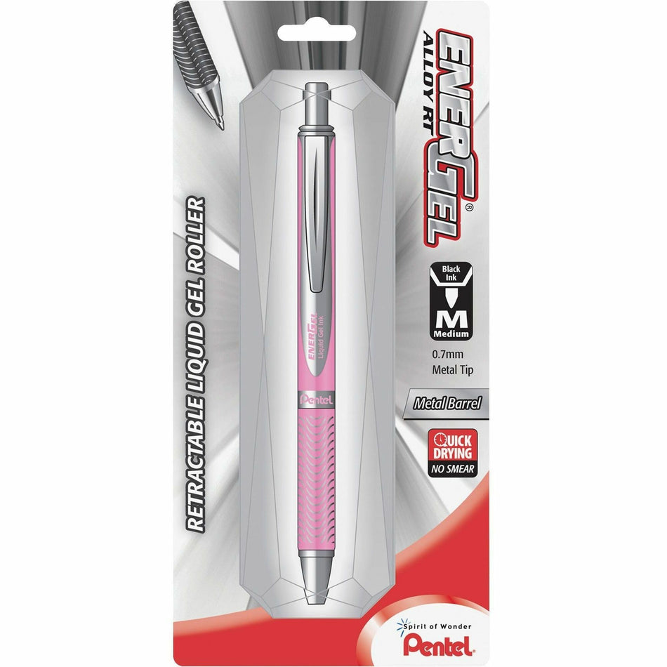 EnerGel EnerGel Alloy Retractable Gel Pens - 0.7 mm Medium Pen Point - Refillable - Retractable - Black Ink - Gel-based - Metallic Pink Aluminum Alloy Barrel - Stainless Steel Tip - 1 / Pack