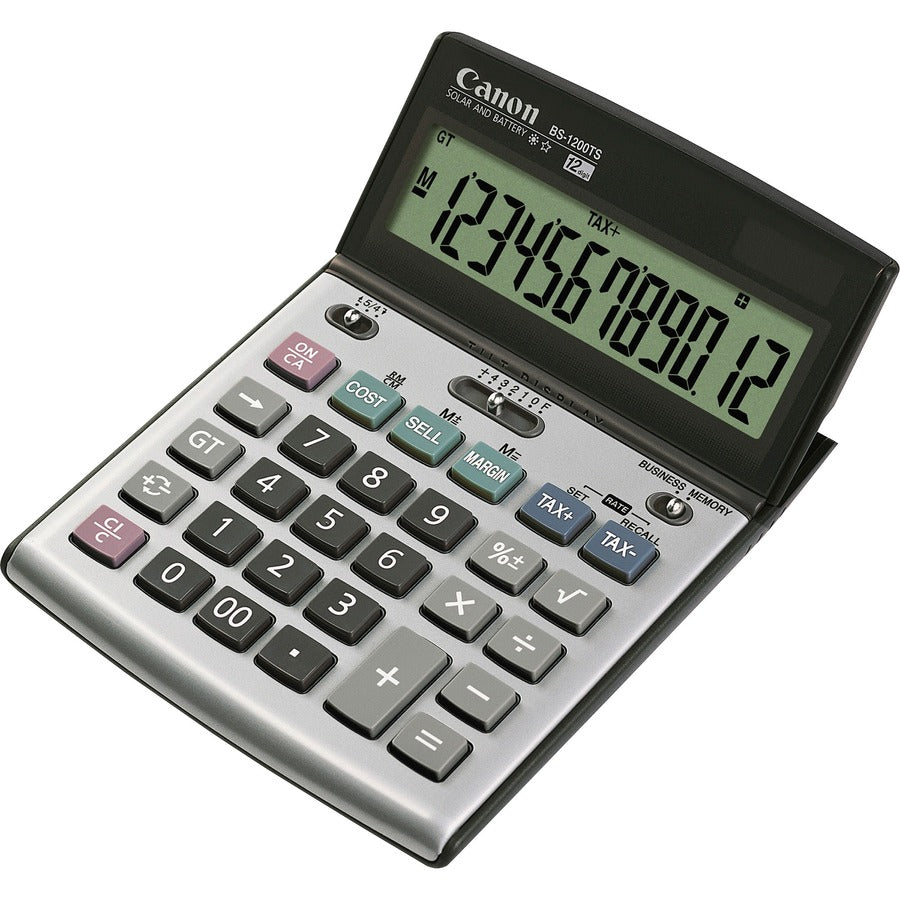Canon BS1200TS Desktop Calculator - Metal Cover, Auto Power Off, Rubber Grip, Non-slip Rubber Feet - 12 Digits - LCD - Battery/Solar Powered - 1.1" Height x 5.1" Width x 7.3" Length - Metallic Gray - 1 Each