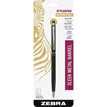 Zebra Multifunctional Stylus Pen - Integrated Writing Pen - 1 Each - 0.24" - Metal - Black - Tablet Device Supported