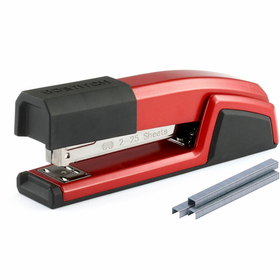 Bostitch Epic Antimicrobial Office Stapler - Staples Upto 25 Sheet - Holds Upto 210 Staple - Full Strip - Red - Metal - 1 Each