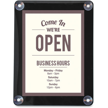Deflecto Window Display: 8.5x11 Glass-mountable Sign Holder - Double Sided UV Protected - Black - Signs & Nameplates