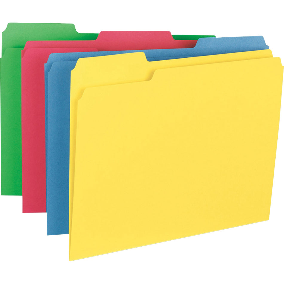 Business Source 1/3 Tab Cut Letter Recycled Top Tab File Folder - 8 1/2" x 11" - Top Tab Location - Assorted Tab Position - 14 pt. - 1 Plys - Assorted - Heavyweight, Durable, Sturdy - 10% Recycled - 50 / Box