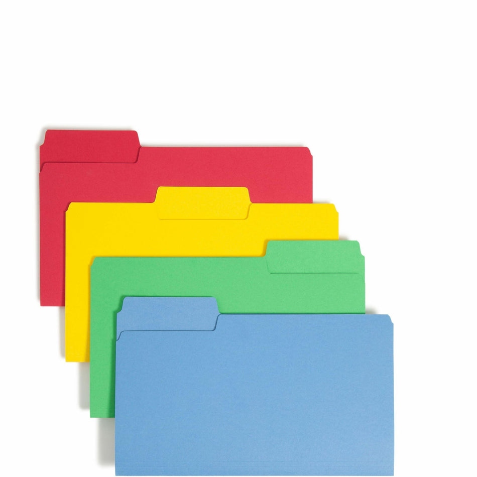 Smead SuperTab 1/3 Tab Cut Legal Recycled Top Tab File Folder - 8 1/2" x 14" - 3/4" Expansion - Top Tab Location - Assorted Tab Position - 14 pt. - 1 Plys - Blue, Red, Green, Yellow - Heavyweight, Durable - 10% Recycled - 50 / Box