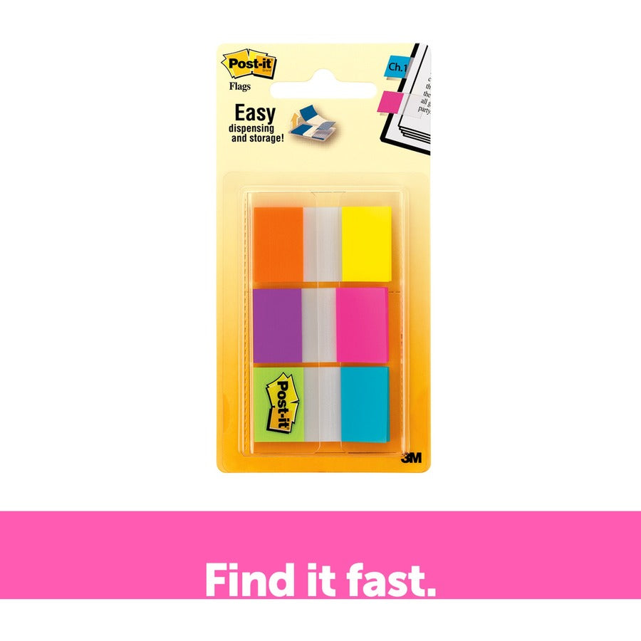 Post-it®  Flags - 60 - 1" Flag/Note Width x 1 3/4" Flag/Note Length - Rectangle - Unruled - Orange, Blue, Green, Pink, Yellow, Purple, Assorted - Reusable, Repositionable, Self-adhesive, Removable - Dispenser Included - 60 / Pack