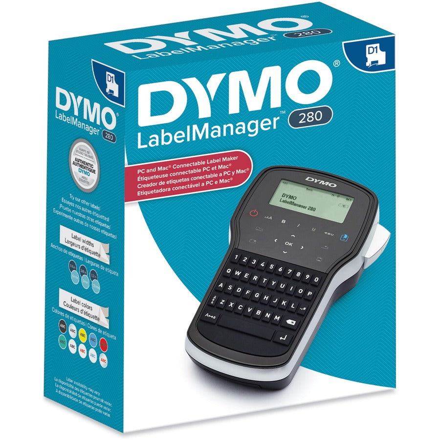 Dymo LabelManager 280P - Tape, Label - 0.25" , 0.37" , 0.50" - LCD Screen - Battery - Battery Included - Silver, Black - Mac, PC - QWERTY, Underline, Auto Power Off - for Home, Office