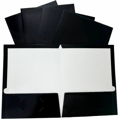 Business Source Letter Pocket Folder - 100 Sheets Capacity - Black Laminated - 25/Box - Folders