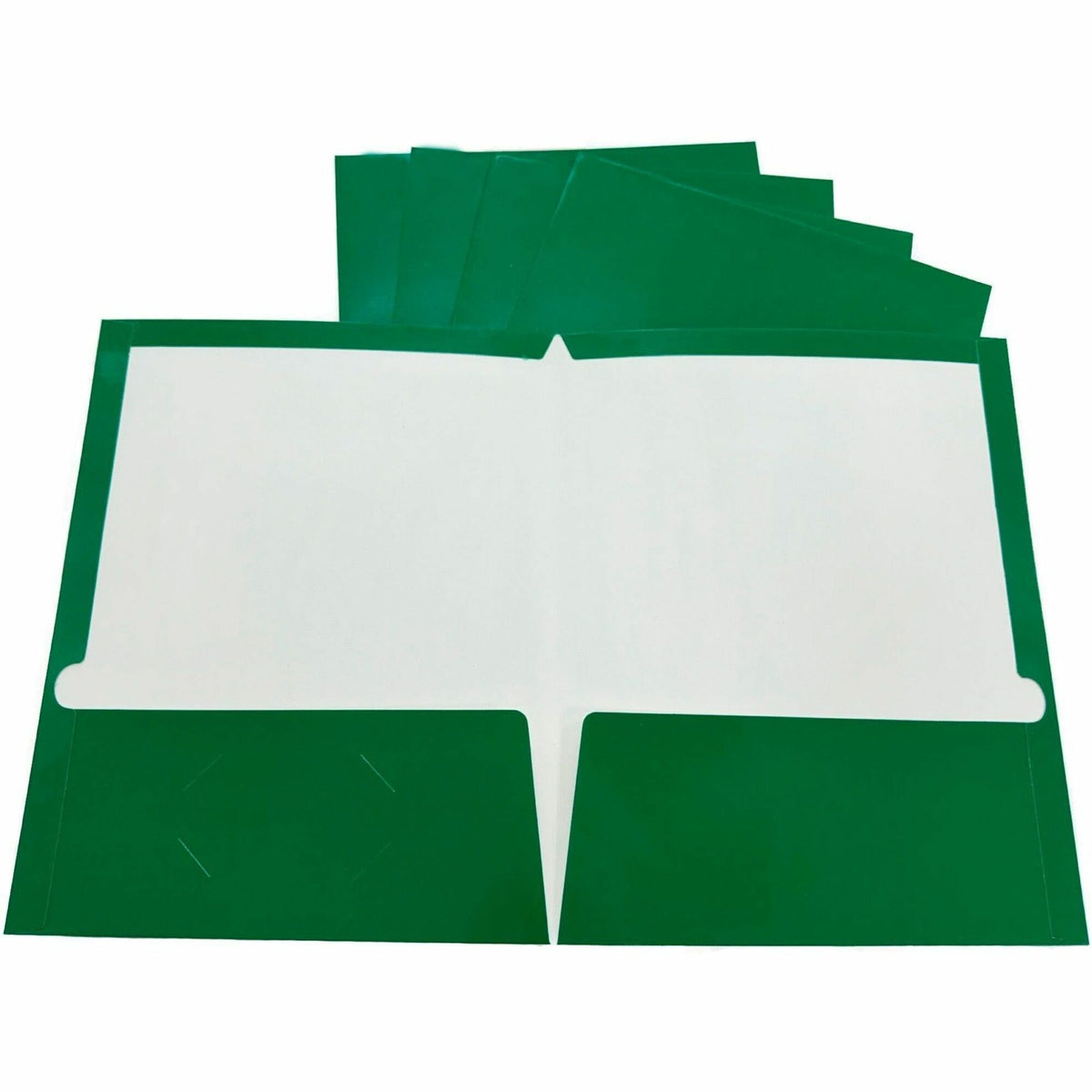 Business Source Letter Pocket Folder - 8 1/2" x 11" - 100 Sheets Capacity - 2 Internal Pocket(s) - Card Paper - Green - Durable, Laminated, Die-cut - 25 / Box