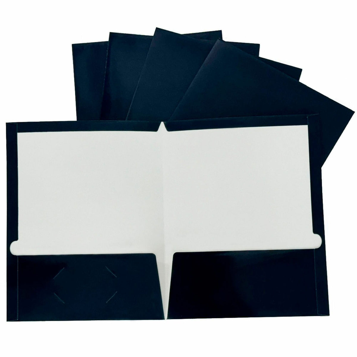 Business Source Letter Pocket Folder - 8 1/2" x 11" - 100 Sheets Capacity - 2 Internal Pocket(s) - Card Paper - Navy - Durable, Laminated, Die-cut - 25 / Box