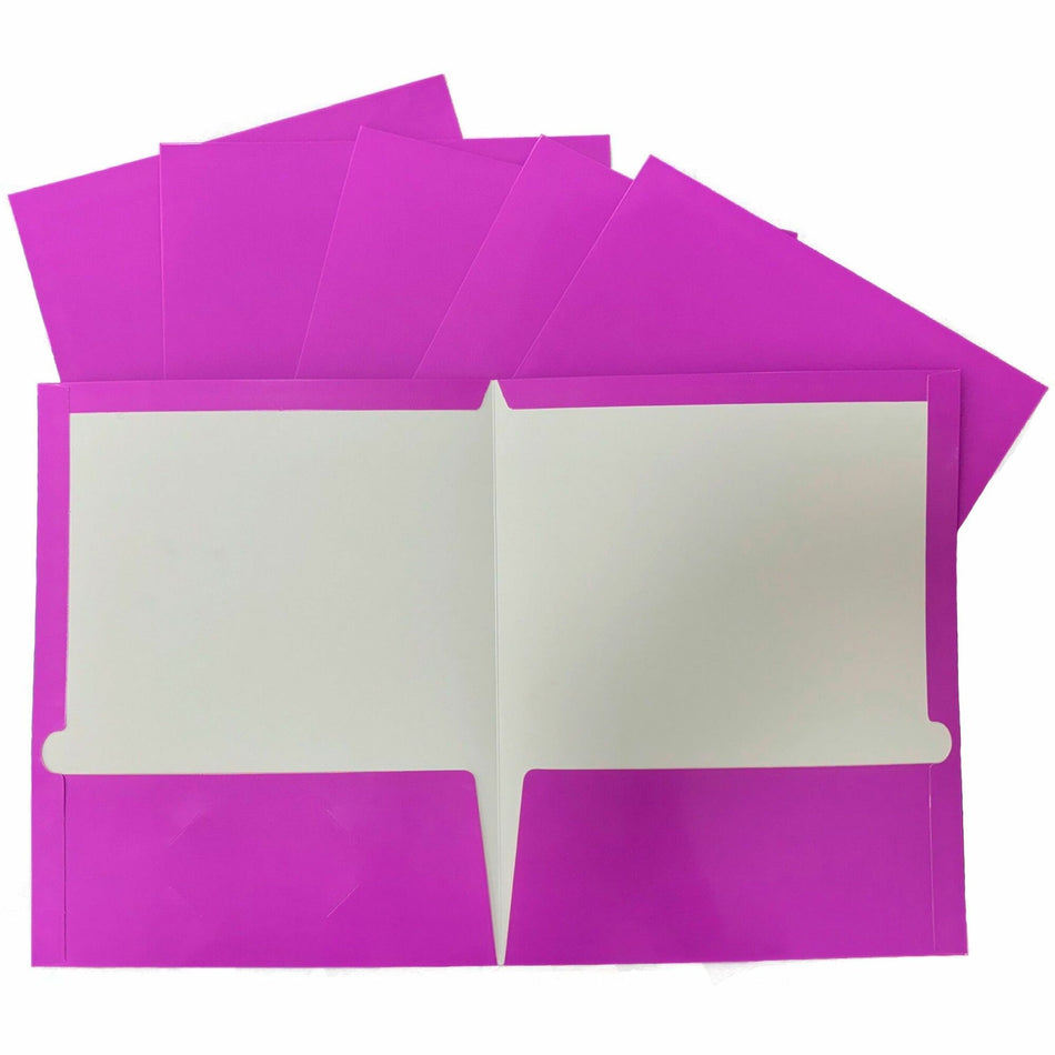Business Source Letter Pocket Folder - 8 1/2" x 11" - 100 Sheets Capacity - 2 Internal Pocket(s) - Card Paper - Purple - Durable, Laminated, Die-cut - 25 / Box
