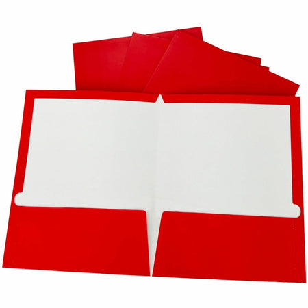 Business Source Letter Pocket Folder - 8 1/2" x 11" - 100 Sheets Capacity - 2 Internal Pocket(s) - Card Paper - Red - Durable, Laminated, Die-cut - 25 / Box