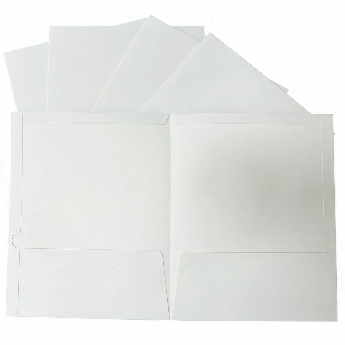 Business Source Letter Pocket Folder - 8 1/2" x 11" - 100 Sheets Capacity - 2 Internal Pocket(s) - White - Laminated, Durable, Die-cut - 25 / Box