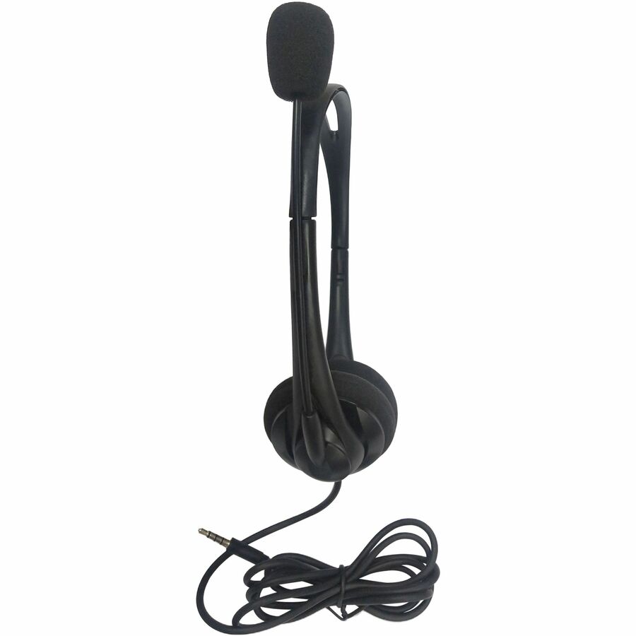 Compucessory Lightweight Stereo Headphones with Mic - Stereo - Mini-phone (3.5mm) - Wired - 32 Ohm - 20 Hz to 20 kHz - Over-the-head - Binaural - Semi-open - 5.92 ft Cable - Black