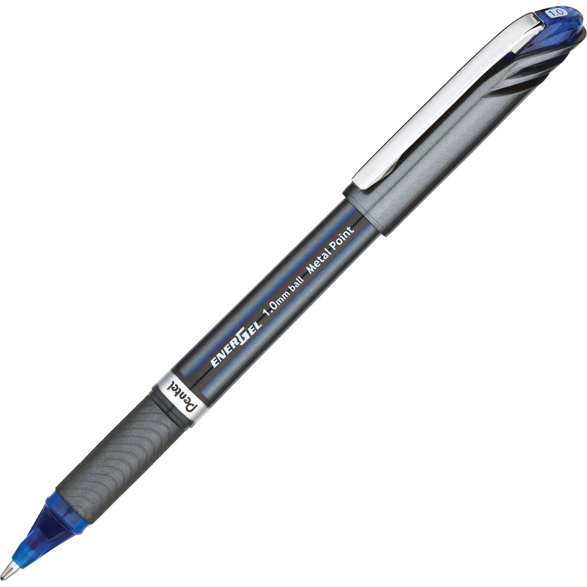 EnerGel EnerGel NV Liquid Gel Pens - 1 mm Bold Pen Point - Blue Ink - Gel-based - Gray Barrel - Metal Tip - 1 Dozen