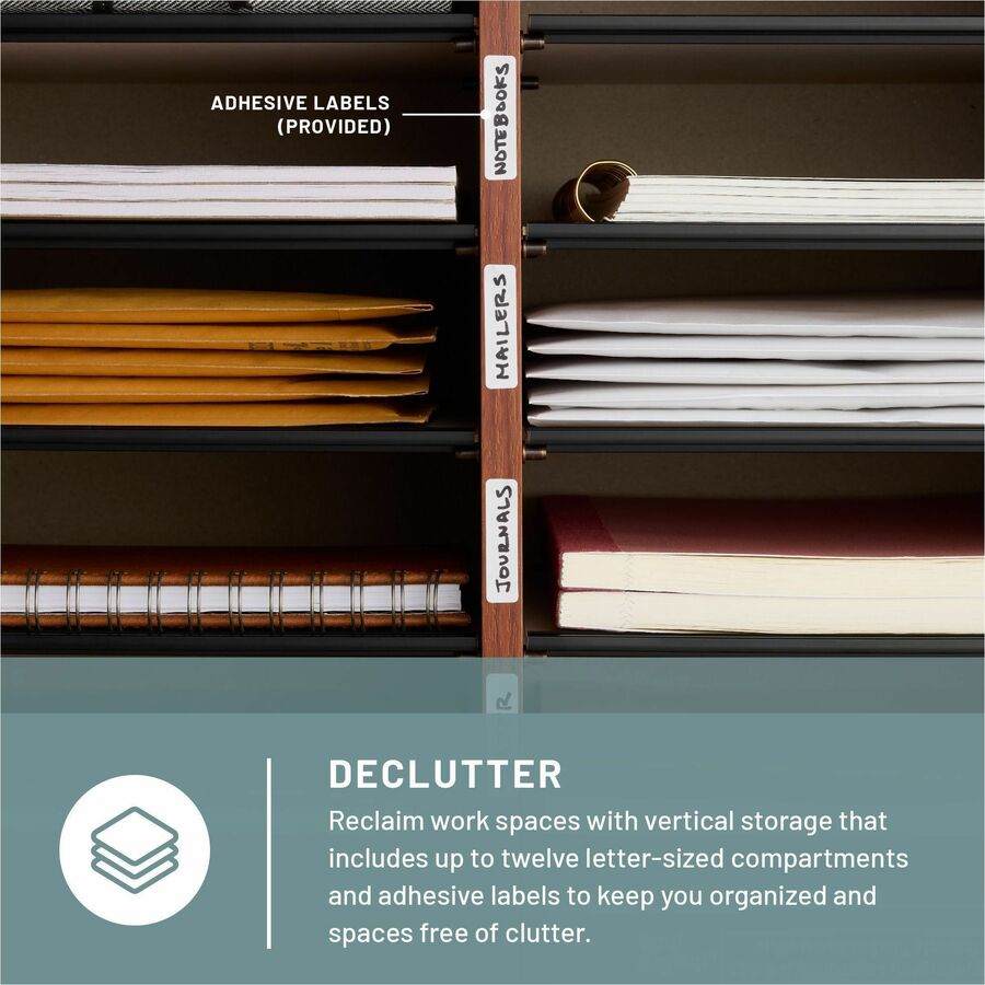 Safco Adjustable 12-Slot Wood Literature Organizer - 12 Compartment(s) - Desktop - Adjustable - Laminate - Cherry - Hardboard, Fiberboard - 1 Each