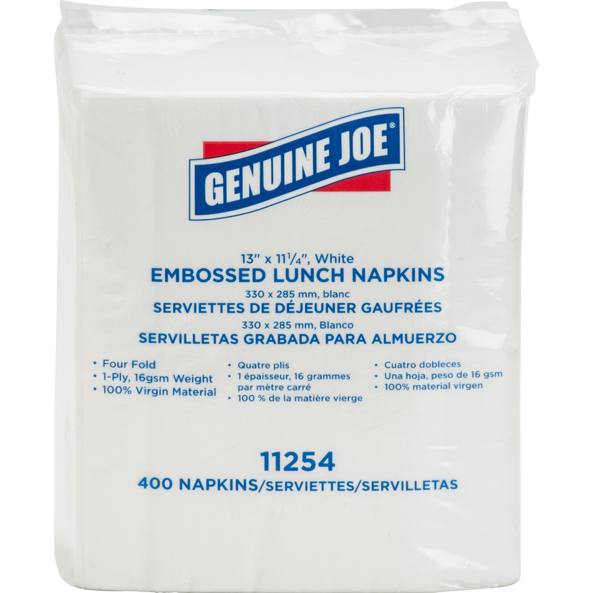 Genuine Joe Lunch Napkins - 1 Ply - Quarter-fold - 13" Width x 11.25" Length - White - 400 / Pack