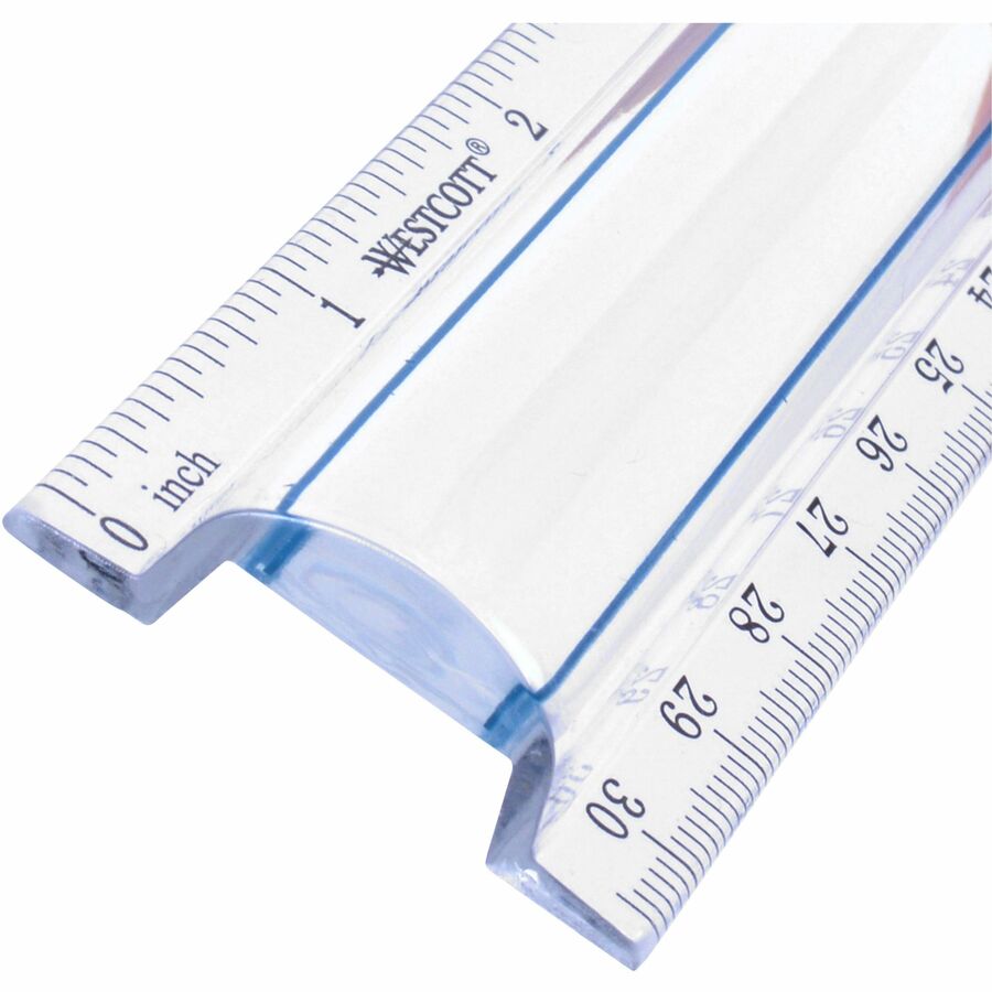 Westcott 12" Clear Magnifying Data Processing Ruler - 12" Length - 1/16 Graduations - Imperial, Metric Measuring System - Glass - Clear - 1 Each