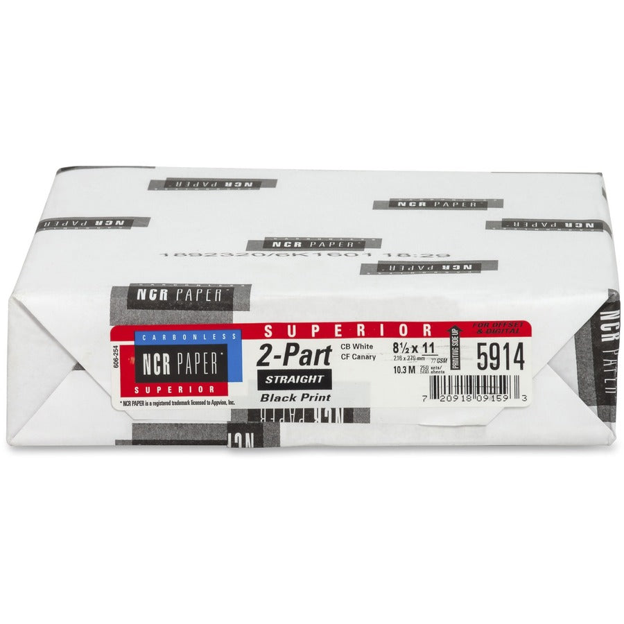 NCR Paper Superior 2-part Straight Carbonless Paper - White - 92 Brightness - Letter - 8 1/2" x 11" - 20.50 lb Basis Weight - Carbonless - White, Canary - 2/Set - 250 / Pack