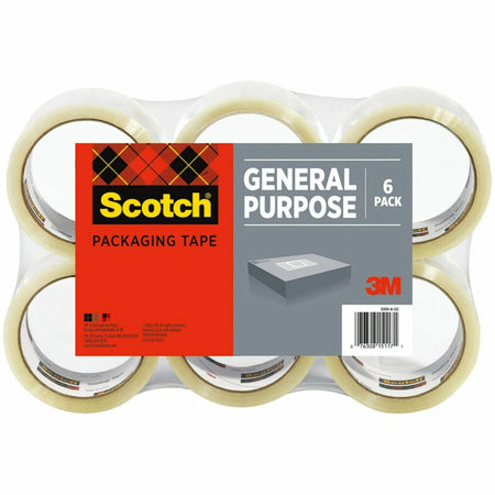 Scotch Lightweight Shipping/Packaging Tape - 109 yd Length x 1.88" Width x 2.2 mil Thickness - 3" Core - Clear - Synthetic Rubber Resin Backing - For Sealing, Packing - 6 / Pack