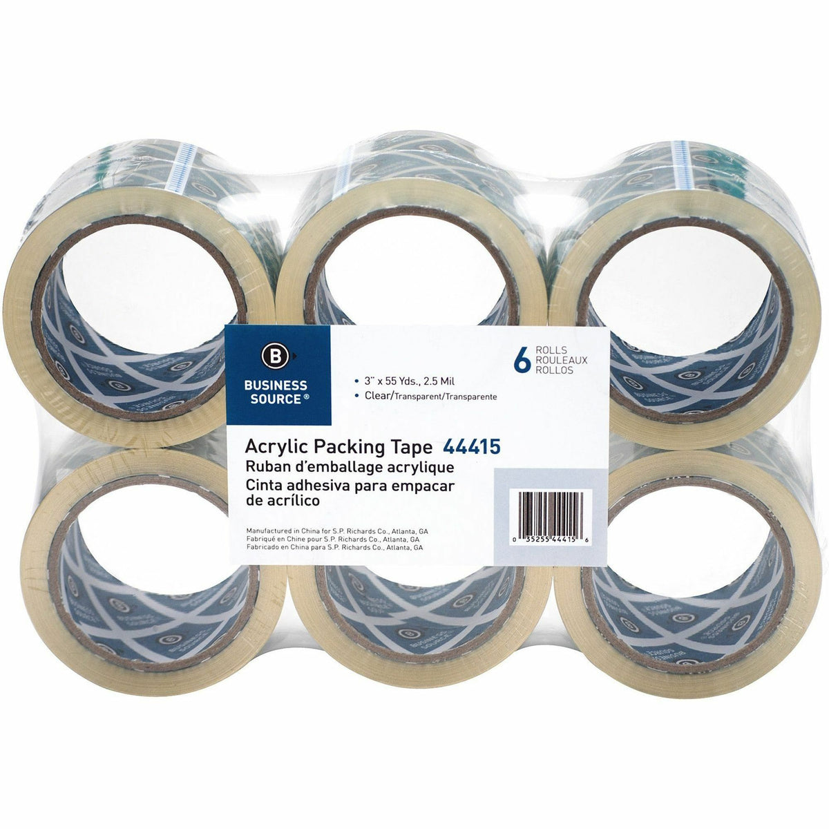 Business Source Acrylic Packing Tape - 55 yd Length x 3" Width x 2.5 mil Thickness - 3" Core - Clear - Pressure-sensitive Poly - Acrylic Backing - For Mailing, Shipping, Storing - 6 / Pack