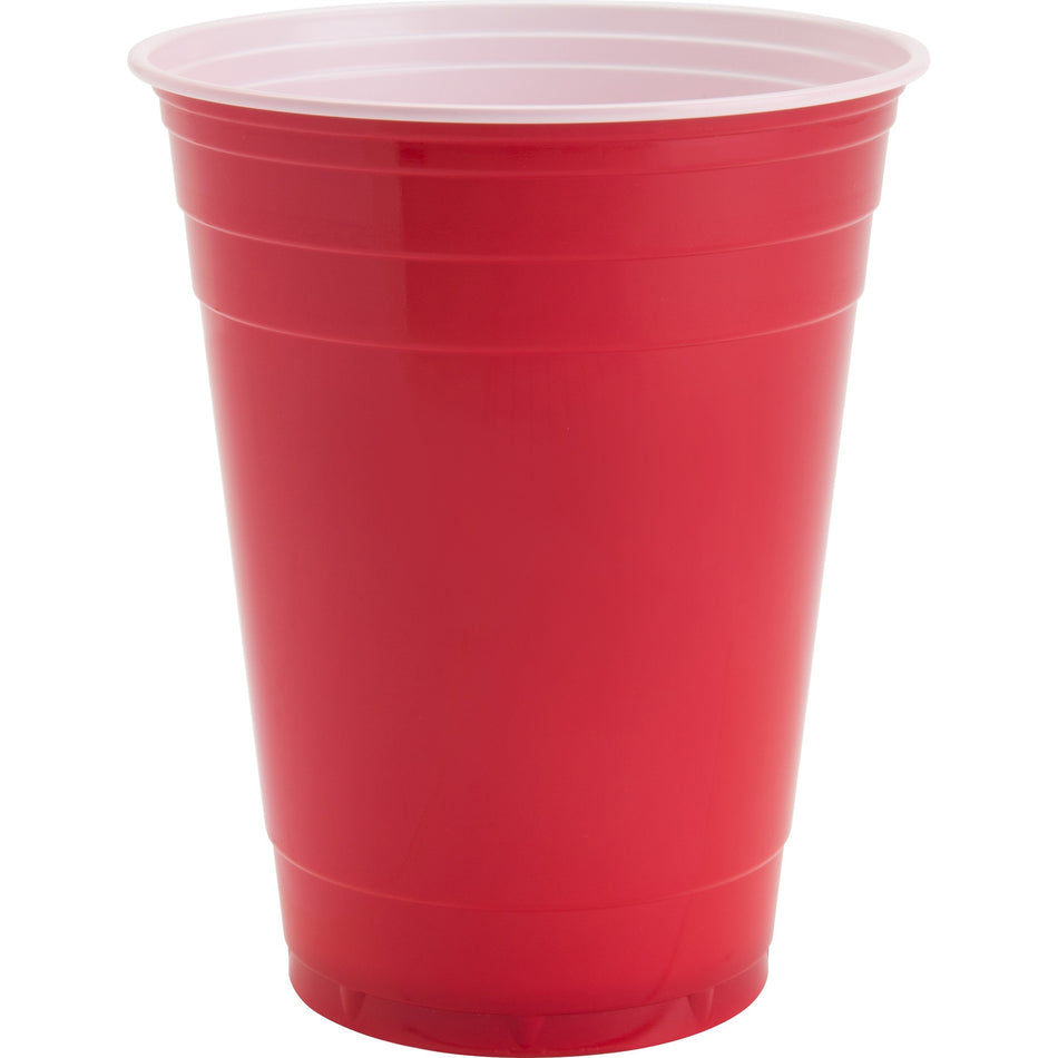 Genuine Joe 16 oz Party Cups - 16 fl oz - Red - Plastic - Party, Cold Drink - 50 / Pack