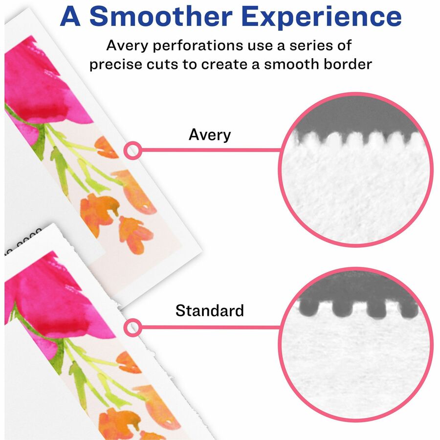 Avery® Event Tickets with Tear-Away Stubs for Laser and Inkjet Printers, 1ÔøΩ" x 5ÔøΩ" - 1 3/4" Width x 5 1/2" Length - Laser, Inkjet - Matte - Matte White - Recyclable, Biodegradable, Durable, Customizable - 20 / Sheet - 200 / Pack